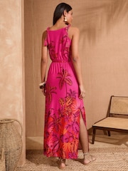 Love & Roses Pink Tropical Tie Shoulder Midi Dress - Image 3 of 4