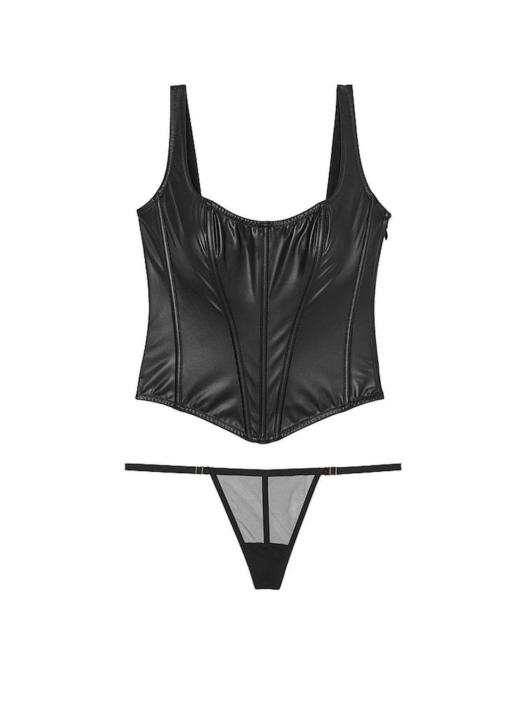 Victoria's Secret Black Faux Leather Corset and Knicker Set - Image 3 of 3