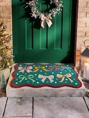 Lucy Tiffney Green Christmas Bows Scallop Doormat - Image 1 of 5