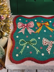 Lucy Tiffney Green Christmas Bows Scallop Doormat - Image 2 of 5