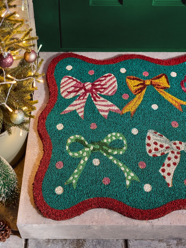 Lucy Tiffney Green Christmas Bows Scallop Doormat - Image 2 of 5
