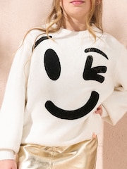 Angel & Rocket Cream Shanti Smiley Face Jumper - Image 2 of 4