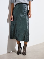 Oliver Bonas Green Shimmer Midi Skirt - Image 1 of 8
