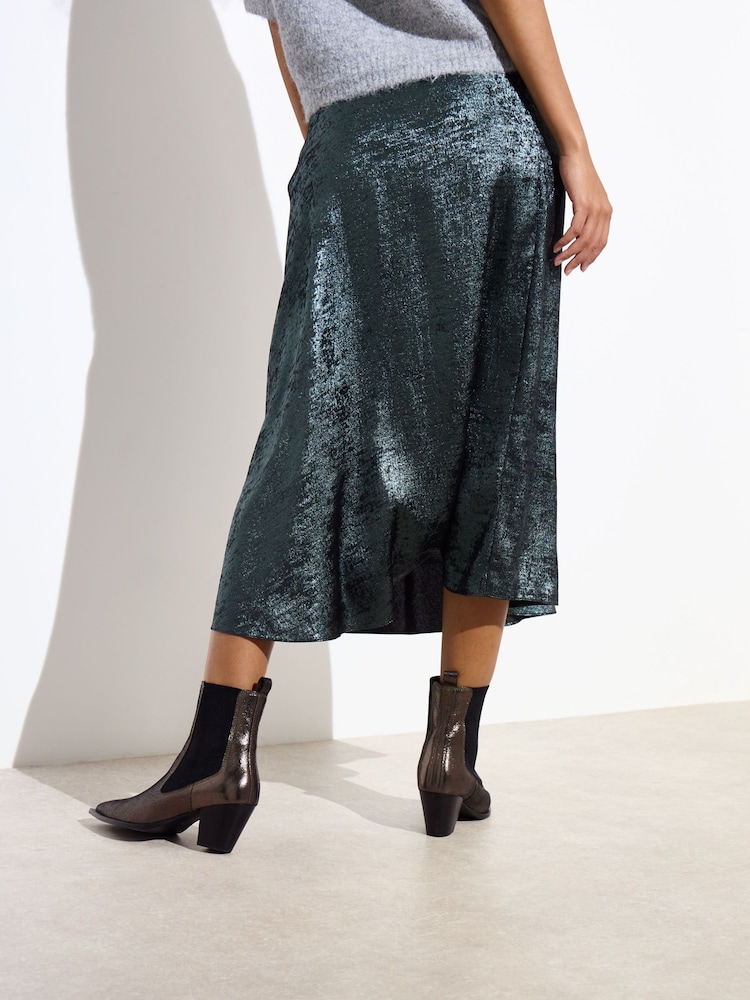 Oliver Bonas Green Shimmer Midi Skirt - Image 2 of 8