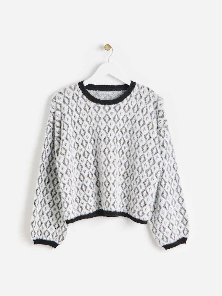 Oliver Bonas White Diamond Tinsel Knitted Jumper - Image 1 of 8