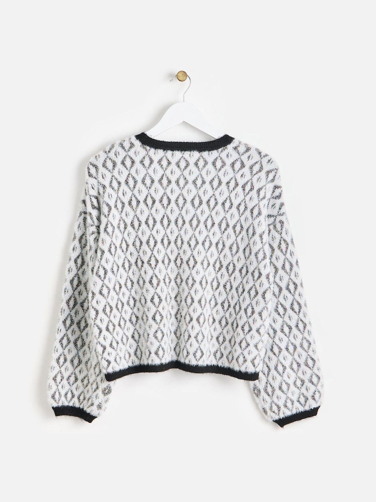 Oliver Bonas White Diamond Tinsel Knitted Jumper - Image 2 of 8
