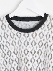 Oliver Bonas White Diamond Tinsel Knitted Jumper - Image 3 of 8