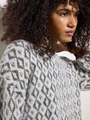 Oliver Bonas White Diamond Tinsel Knitted Jumper - Image 7 of 8