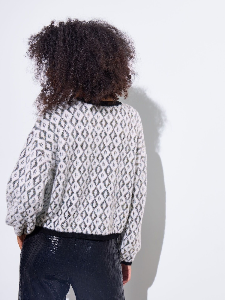Oliver Bonas White Diamond Tinsel Knitted Jumper - Image 8 of 8