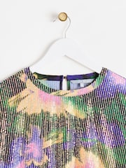 Oliver Bonas Purple Abstract Floral Purple Sequin T-Shirt - Image 3 of 6