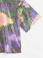 Oliver Bonas Purple Abstract Floral Purple Sequin T-Shirt - Image 5 of 6
