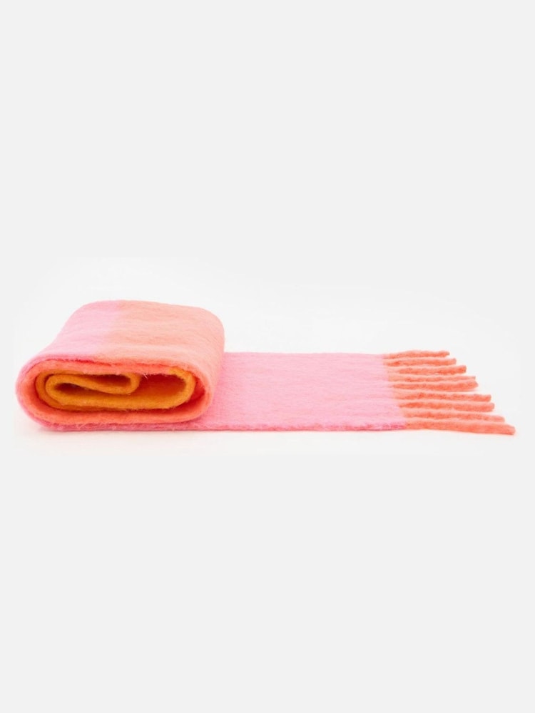 Oliver Bonas Orange and Pink Colour Block Heavyweight Scarf - Image 2 of 5 Oliver Bonas Orange and Pink Colour Block Heavyweight Scarf - Image 2 of 5