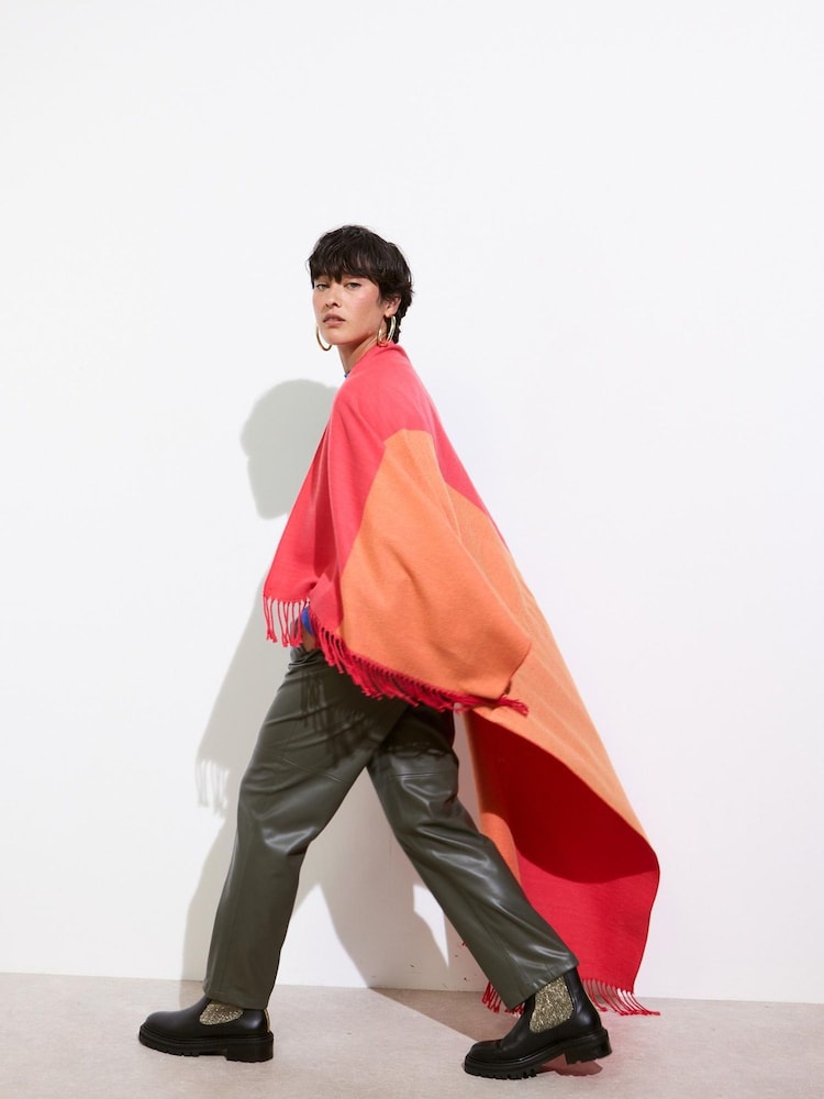 Oliver Bonas Orange Colour Block Blanket Scarf - Image 6 of 6