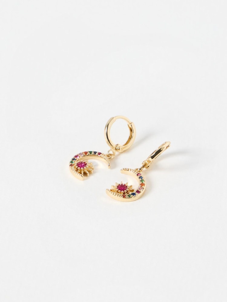 Oliver Bonas gold Avaluna Rainbow Moon Drop Huggies Earrings - Image 1 of 3