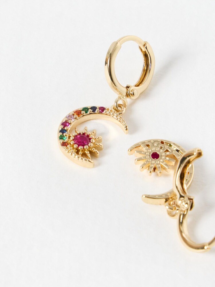 Oliver Bonas gold Avaluna Rainbow Moon Drop Huggies Earrings - Image 3 of 3 Oliver Bonas gold Avaluna Rainbow Moon Drop Huggies Earrings - Image 3 of 3