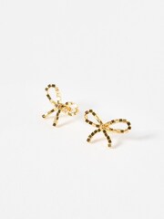 Oliver Bonas Gold Tone Disco Bow Square Nugget Stud Earrings - Image 1 of 4