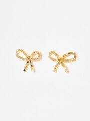 Oliver Bonas Gold Tone Disco Bow Square Nugget Stud Earrings - Image 2 of 4