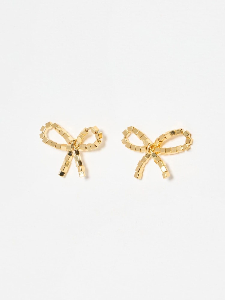 Oliver Bonas Gold Tone Disco Bow Square Nugget Stud Earrings - Image 2 of 4