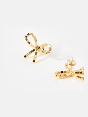 Oliver Bonas Gold Tone Disco Bow Square Nugget Stud Earrings - Image 4 of 4