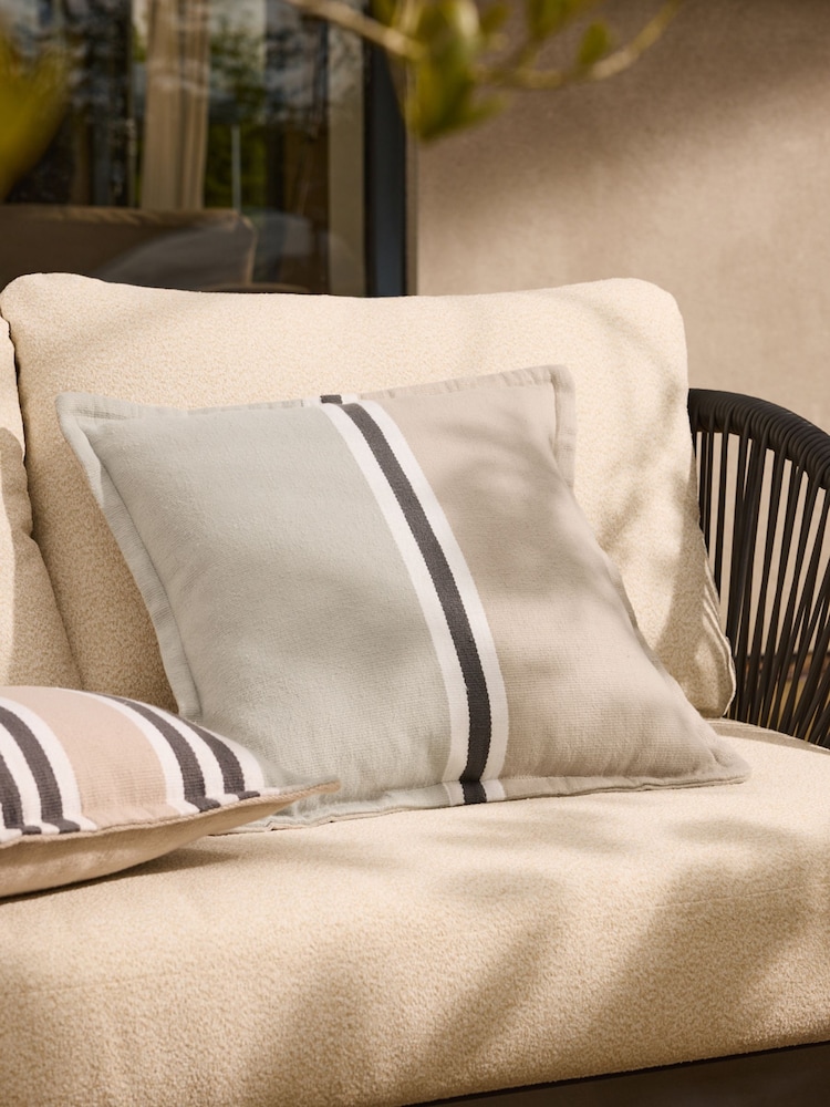 Sage Green 50 x 50cm Indoor Outdoor Stripe Cushion - Image 1 of 6