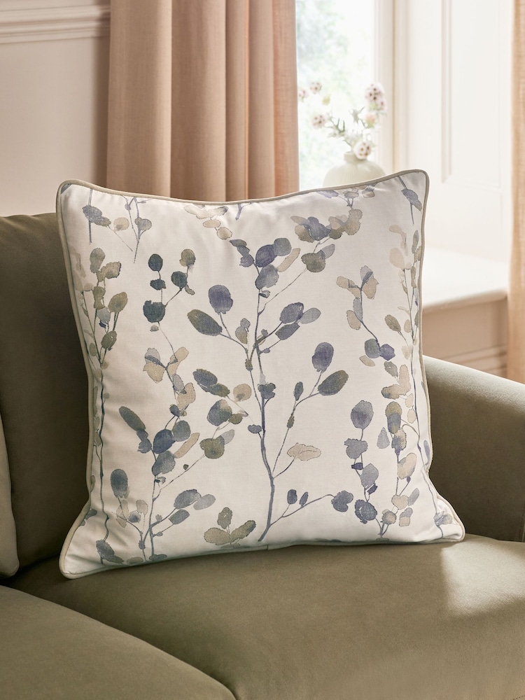 Natural/Blue Honesty Leaf Floral Printed Cushion - Image 1 of 5
