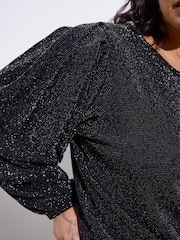 Oliver Bonas Black And Silver Sparkly Long Sleeve Top - Image 2 of 8