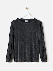 Oliver Bonas Black And Silver Sparkly Long Sleeve Top - Image 3 of 8