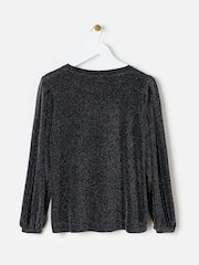Oliver Bonas Black And Silver Sparkly Long Sleeve Top - Image 4 of 8