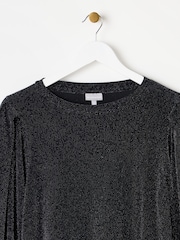 Oliver Bonas Black And Silver Sparkly Long Sleeve Top - Image 5 of 8