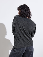 Oliver Bonas Black And Silver Sparkly Long Sleeve Top - Image 7 of 8