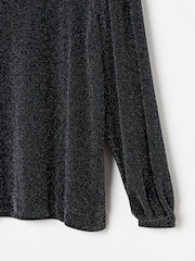 Oliver Bonas Black And Silver Sparkly Long Sleeve Top - Image 8 of 8
