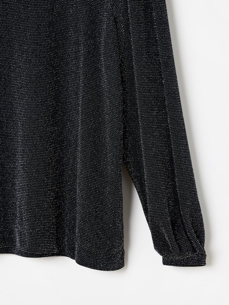 Oliver Bonas Black And Silver Sparkly Long Sleeve Top - Image 8 of 8