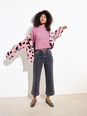 Oliver Bonas Pink And Black Spotty Faux Fur Coat - Image 3 of 9