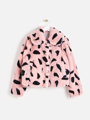 Oliver Bonas Pink And Black Spotty Faux Fur Coat - Image 4 of 9