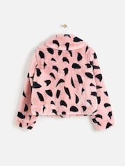 Oliver Bonas Pink And Black Spotty Faux Fur Coat - Image 5 of 9