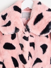 Oliver Bonas Pink And Black Spotty Faux Fur Coat - Image 6 of 9