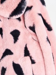 Oliver Bonas Pink And Black Spotty Faux Fur Coat - Image 7 of 9