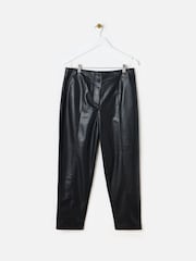 Oliver Bonas Black Faux Leather Tapered Trousers - Image 1 of 6