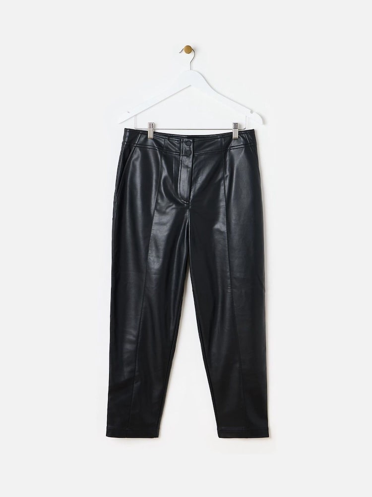 Oliver Bonas Black Faux Leather Tapered Trousers - Image 1 of 6 Oliver Bonas Black Faux Leather Tapered Trousers - Image 1 of 6