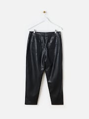 Oliver Bonas Black Faux Leather Tapered Trousers - Image 2 of 6