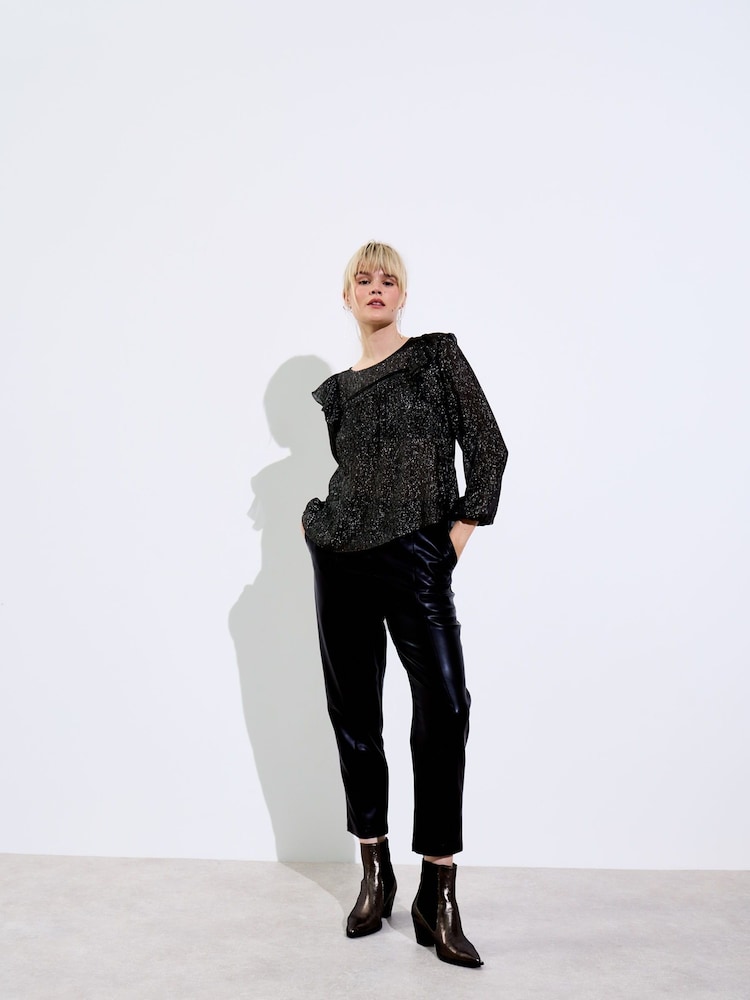 Oliver Bonas Black Metallic Frill Blouse - Image 2 of 8 Oliver Bonas Black Metallic Frill Blouse - Image 2 of 8