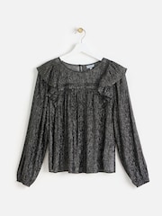Oliver Bonas Black Metallic Frill Blouse - Image 3 of 8