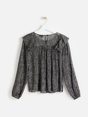 Oliver Bonas Black Metallic Frill Blouse - Image 4 of 8