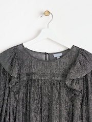 Oliver Bonas Black Metallic Frill Blouse - Image 5 of 8