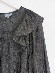 Oliver Bonas Black Metallic Frill Blouse - Image 6 of 8