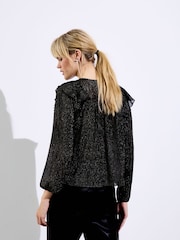Oliver Bonas Black Metallic Frill Blouse - Image 7 of 8