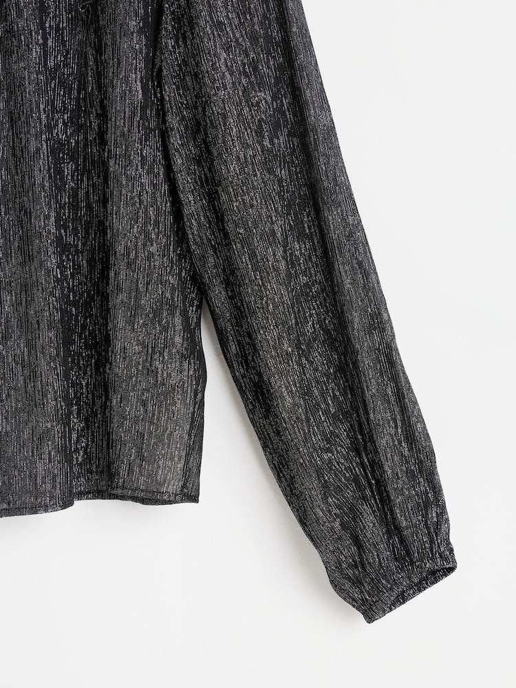 Oliver Bonas Black Metallic Frill Blouse - Image 8 of 8 Oliver Bonas Black Metallic Frill Blouse - Image 8 of 8