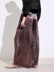 Oliver Bonas Pink Metallic Plisse Wide Leg Trousers - Image 2 of 8