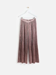 Oliver Bonas Pink Metallic Plisse Wide Leg Trousers - Image 3 of 8