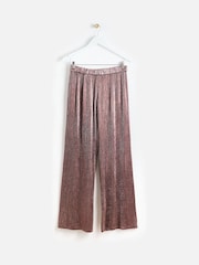 Oliver Bonas Pink Metallic Plisse Wide Leg Trousers - Image 4 of 8